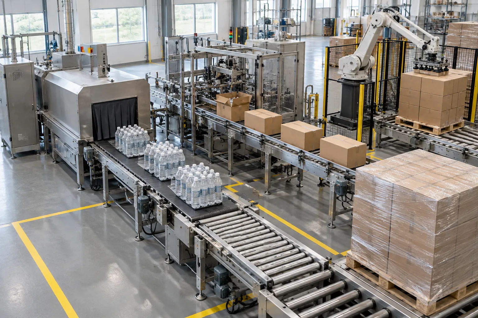 Shrink paketleme, kolileme ve paletlemeden oluşan hat sonu