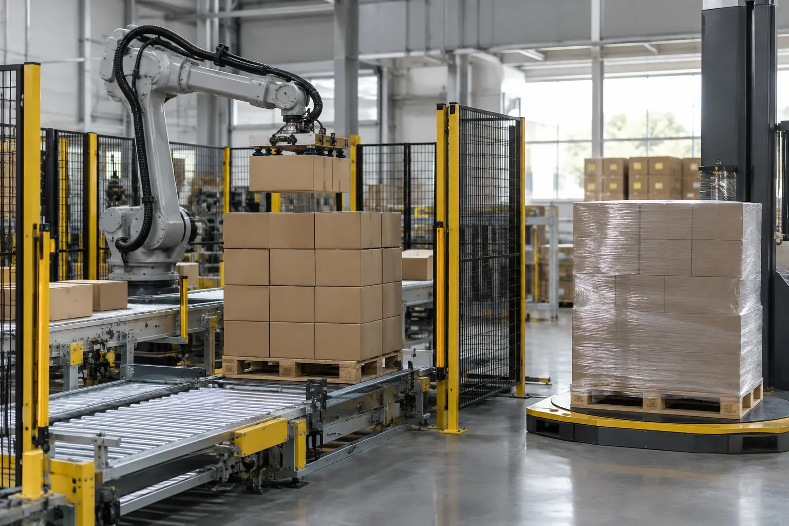Kolileri palete dizen robotlu paletleme hücresi